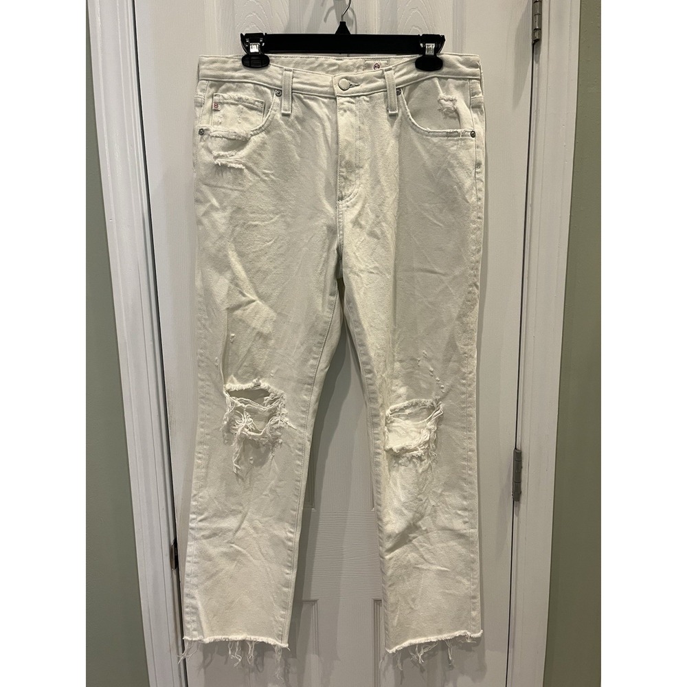 AG Jeans The Isabelle High Rise Straight Crop Jeans Sz‎ 30R White Distressed
